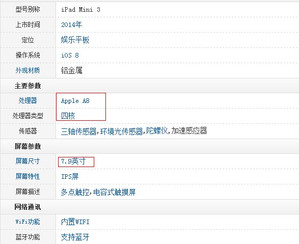 ipad mini3 配置价格